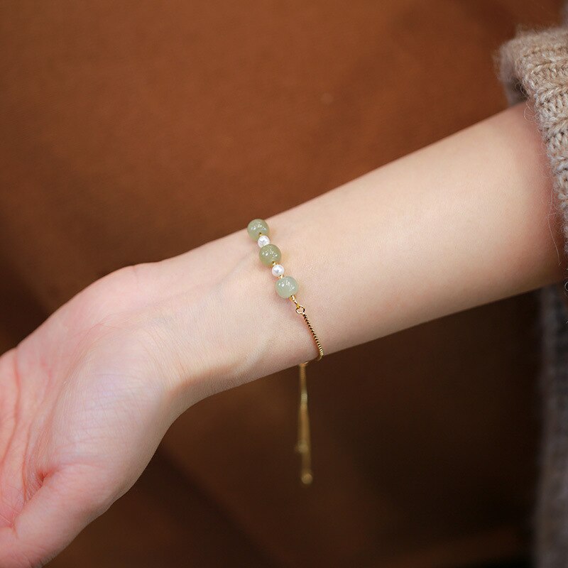 Bracelet femme doré, chaîne, perles, raffiné – Vente Flash Bijoux