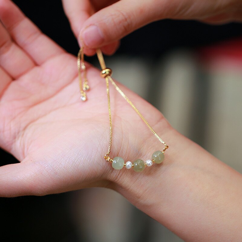 Bracelet femme doré, chaîne, perles, raffiné – Vente Flash Bijoux
