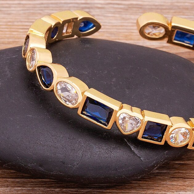 Bracelet femme doré, manchette, zircon cubique, romantique – Vente Flash Bijoux
