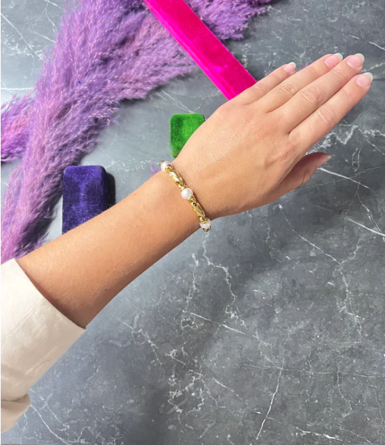Bracelet femme doré, chaîne, perles, raffiné, graphique – Vente Flash Bijoux