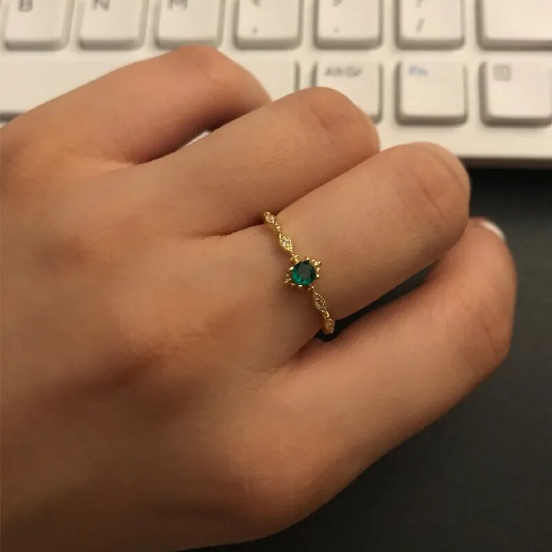 Bague femme dorée ou argentée, émeraude – Vente Flash Bijoux
