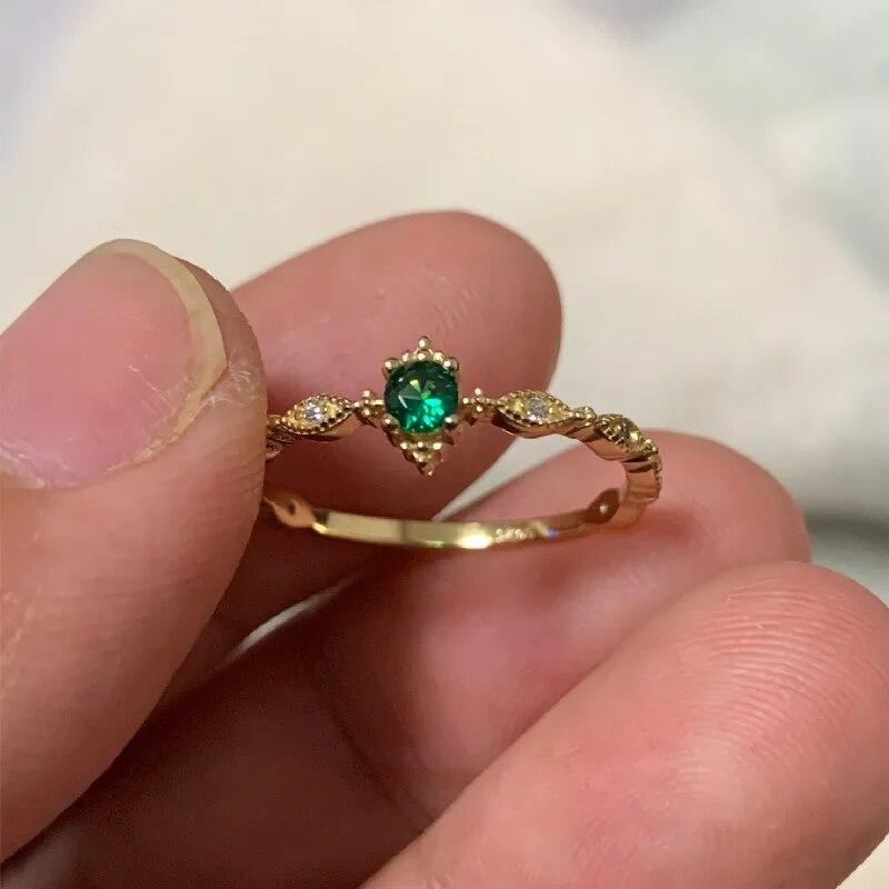 Bague femme dorée ou argentée, émeraude – Vente Flash Bijoux