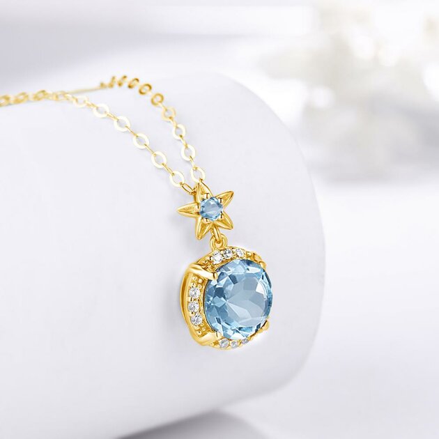 Collier femme doré, aigue-marine – Vente Flash Bijoux