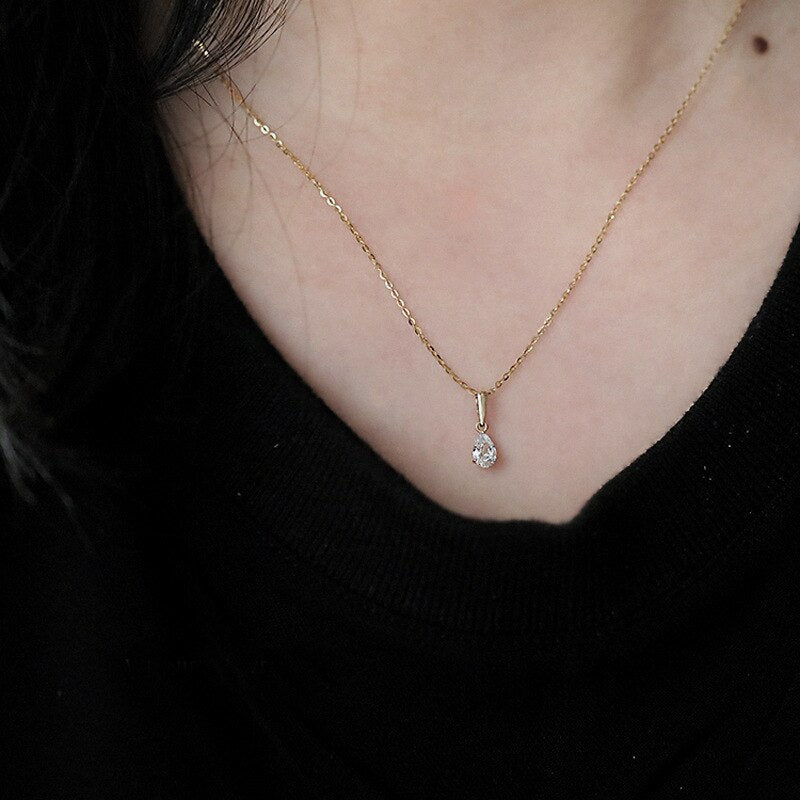 Collier femme doré, goutte, zircon cubique, délicat – Vente Flash Bijoux