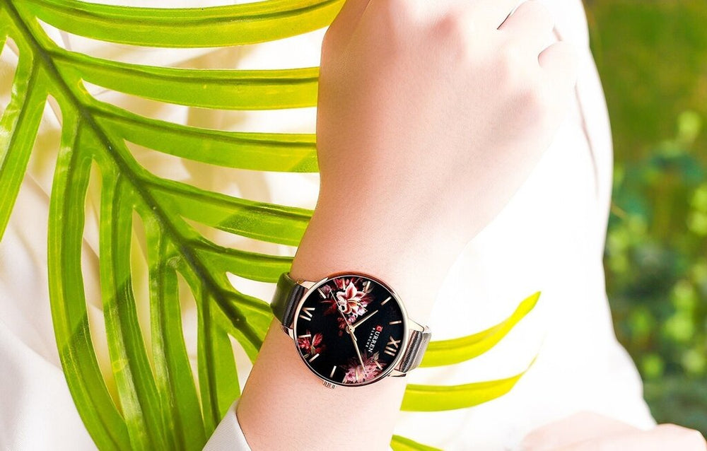 Montre femme acier inoxydable, à quartz, bracelet cuir, vintage – Vente Flash Bijoux
