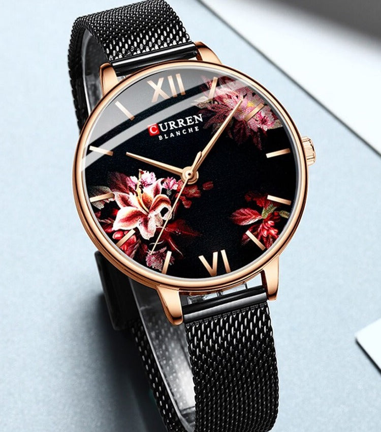 Montre femme acier inoxydable, à quartz, bracelet cuir, vintage – Vente Flash Bijoux