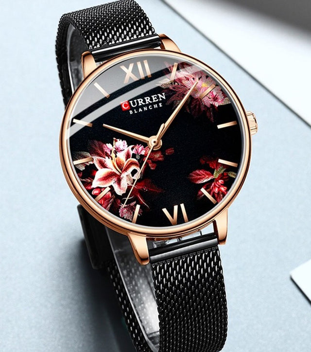 Montre femme acier inoxydable, à quartz, bracelet cuir, vintage – Vente Flash Bijoux
