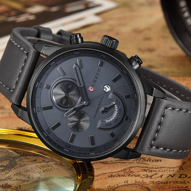 Montre homme à quartz, bracelet cuir – Vente Flash Bijoux