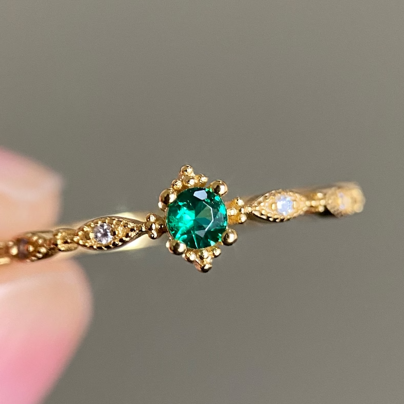 Bague femme dorée ou argentée, émeraude – Vente Flash Bijoux