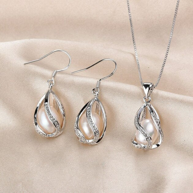 Boucles d'oreilles argentées, goutte, perles – Vente Flash Bijoux