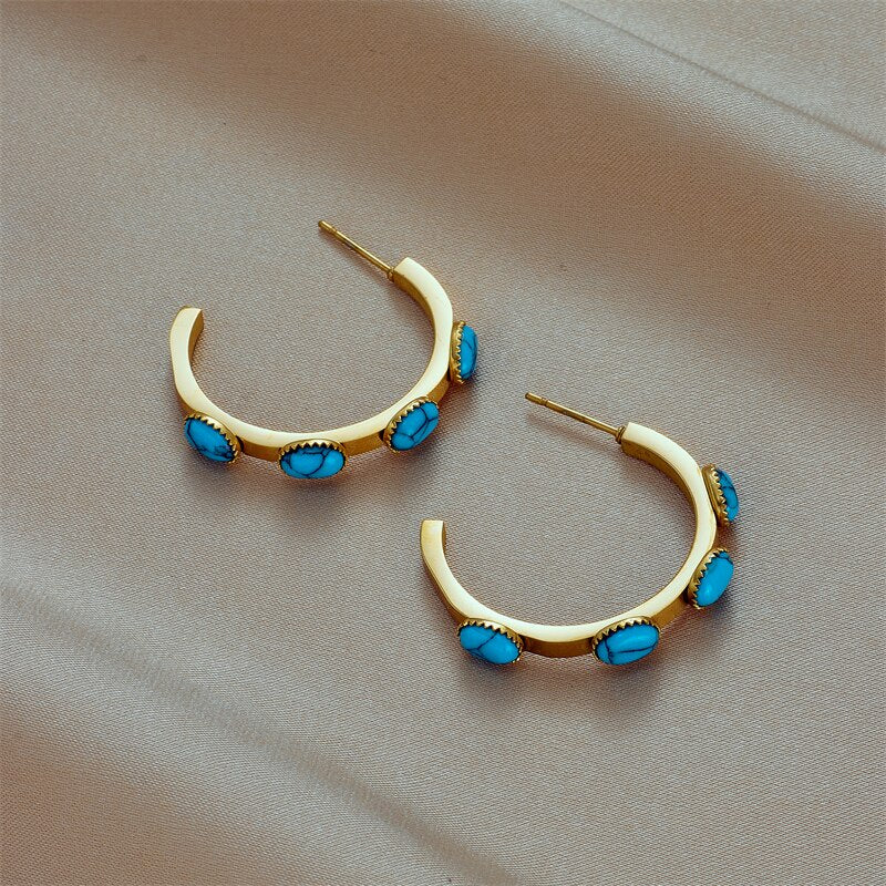 Boucles d'oreilles dorées, turquoise – Vente Flash Bijoux