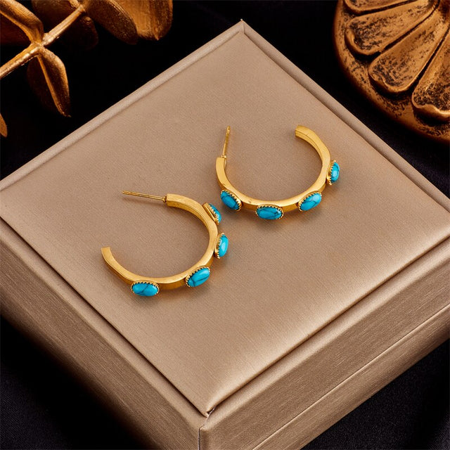 Boucles d'oreilles dorées, turquoise – Vente Flash Bijoux