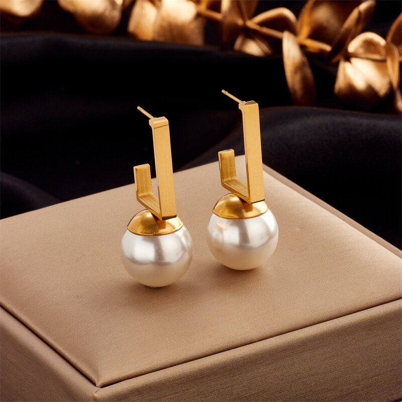 Boucles d'oreilles dorées, perles, raffiné – Vente Flash Bijoux