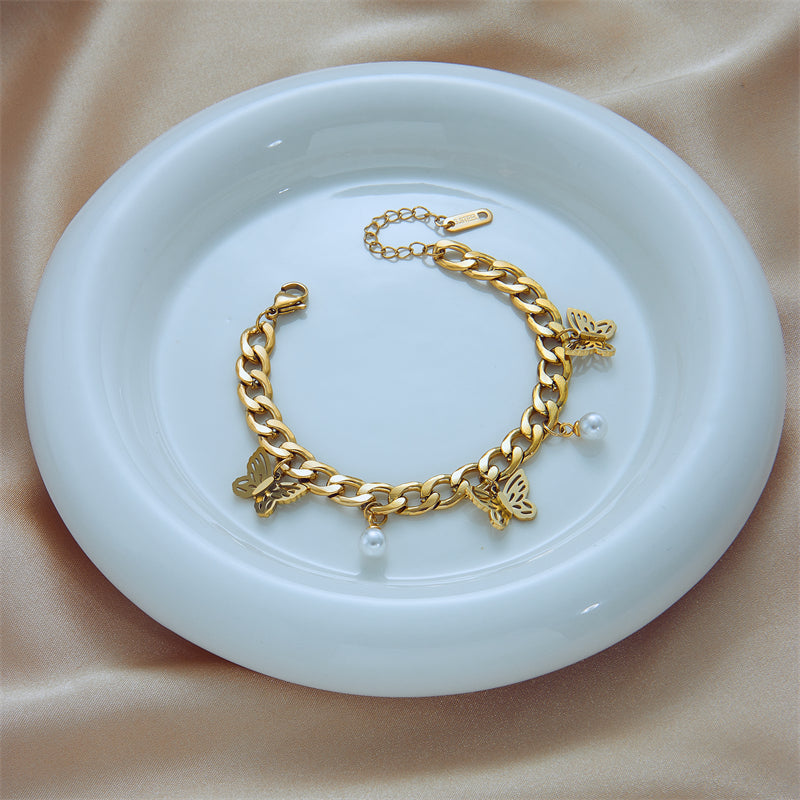 Bracelet femme doré, chaîne, perles, punk – Vente Flash Bijoux