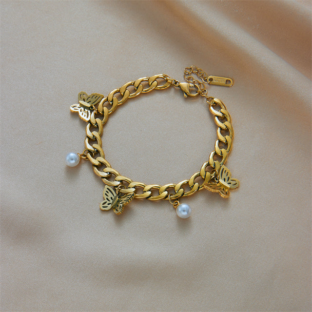Bracelet femme doré, chaîne, perles, punk – Vente Flash Bijoux