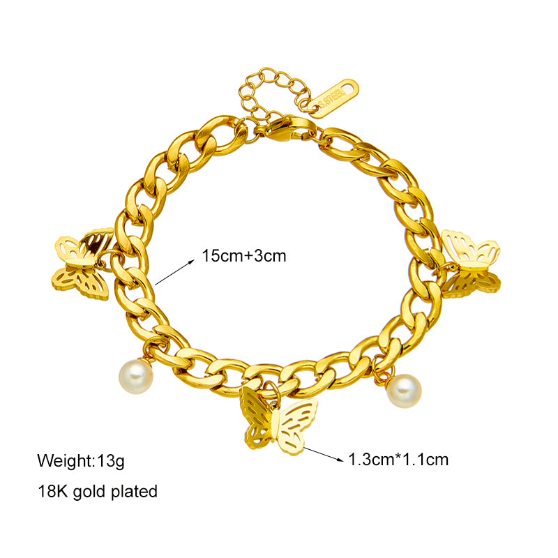 Bracelet femme doré, chaîne, perles, punk – Vente Flash Bijoux