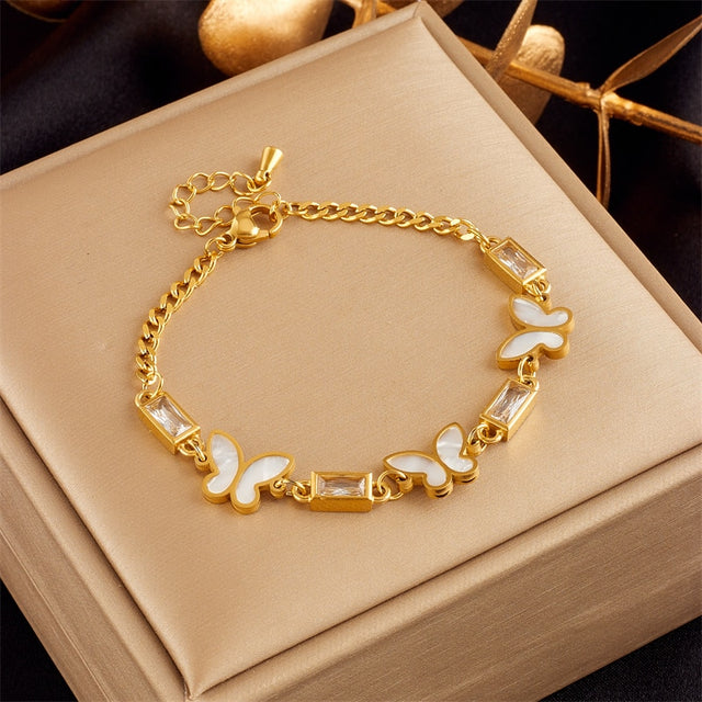 Bracelet femme doré, papillon, cristal – Vente Flash Bijoux