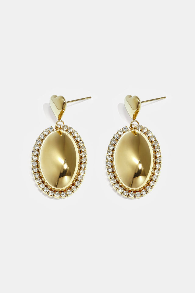 Boucles d’oreilles pendantes ovales dorées à strass Lumé