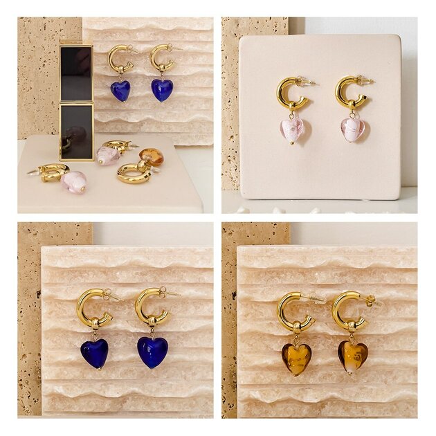 Boucles d'oreilles dorées, cœur – Vente Flash Bijoux