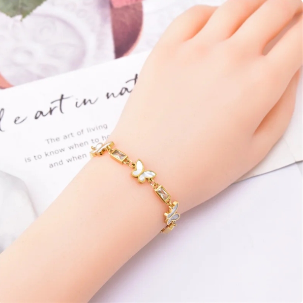 Bracelet femme doré, papillon, cristal – Vente Flash Bijoux