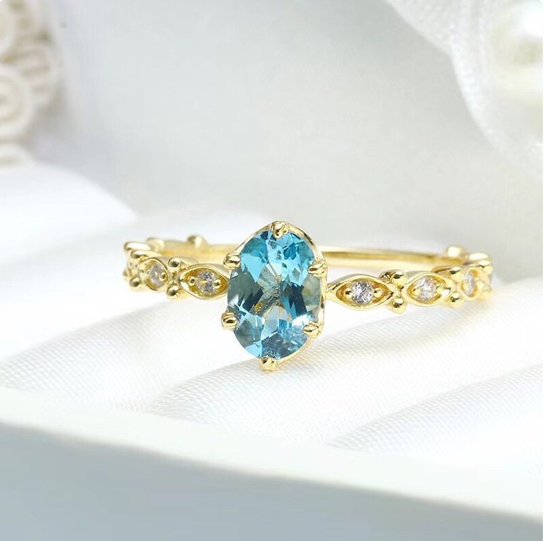 Bague femme dorée, aigue-marine – Vente Flash Bijoux