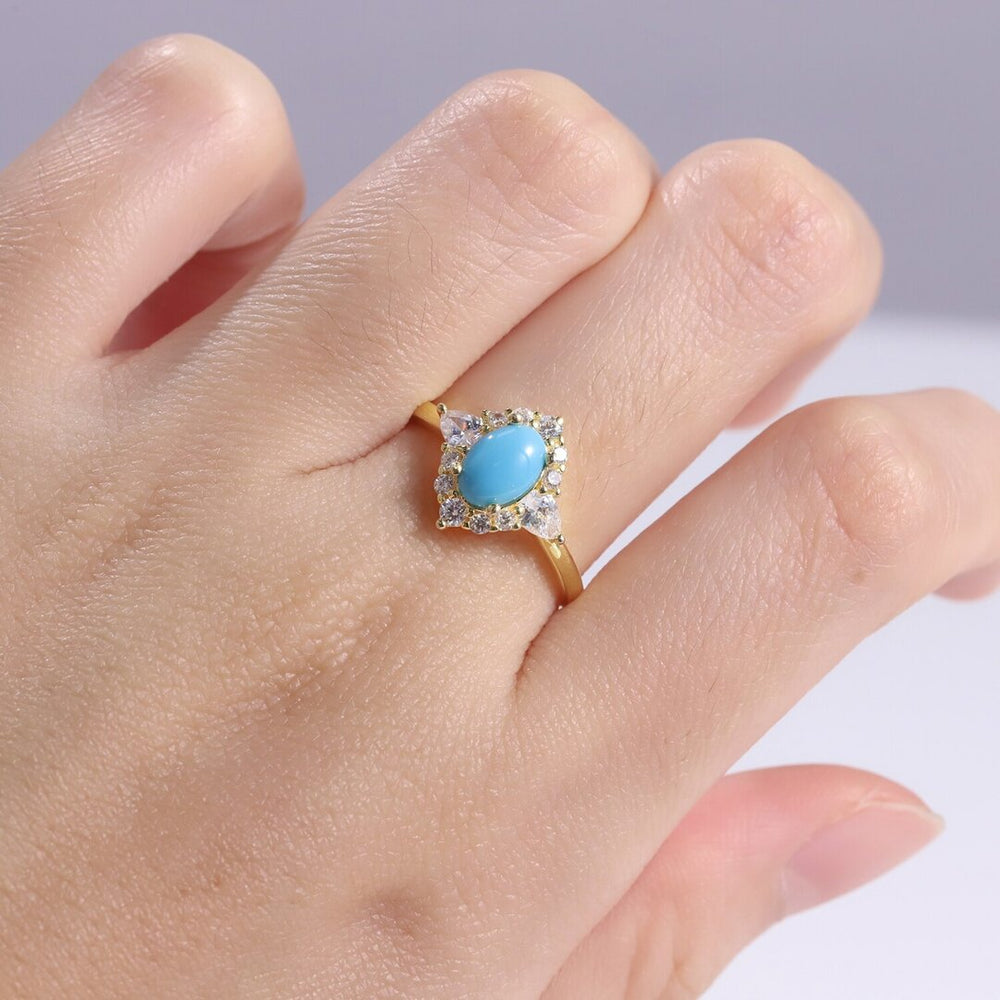 Bague de fiançailles dorée, pierre turquoise– Vente Flash Bijoux