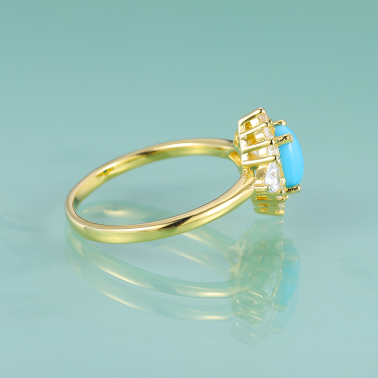 Bague de fiançailles dorée, pierre turquoise– Vente Flash Bijoux
