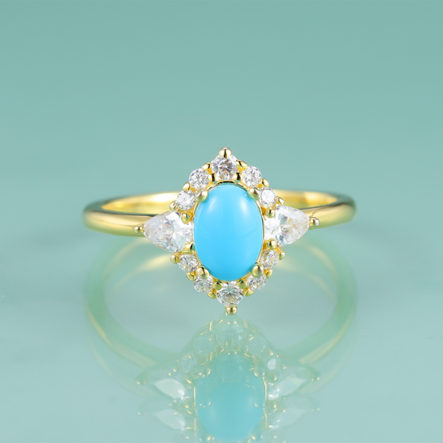 Bague de fiançailles dorée, pierre turquoise– Vente Flash Bijoux