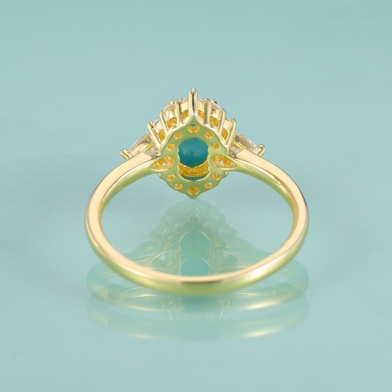 Bague de fiançailles dorée, pierre turquoise– Vente Flash Bijoux