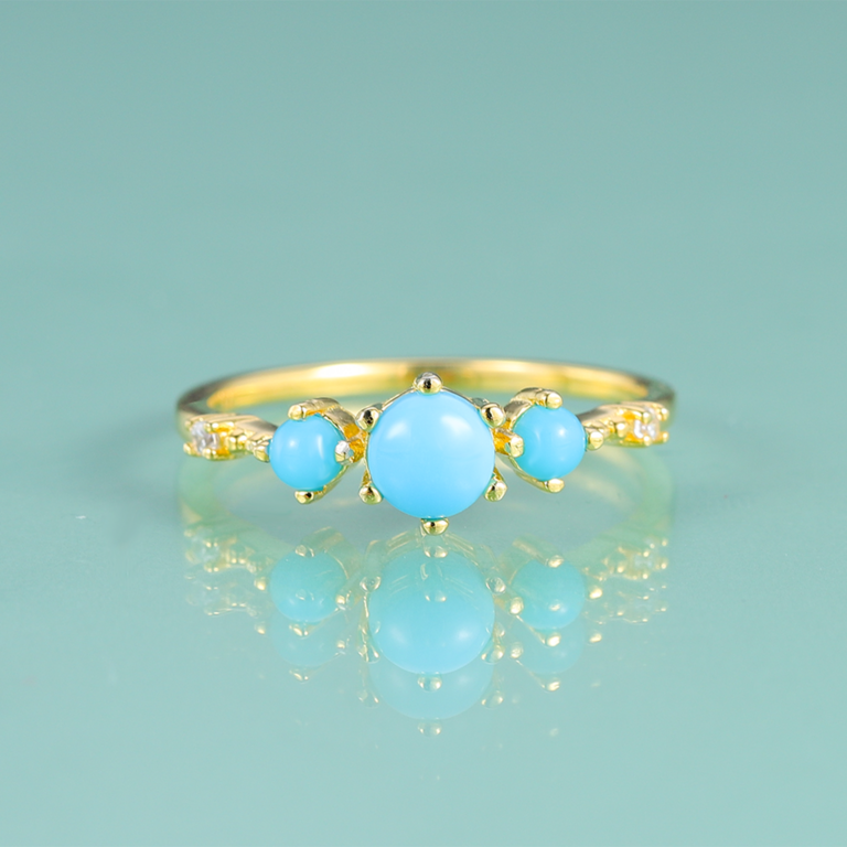 Bague femme dorée, pierre turquoise– Vente Flash Bijoux