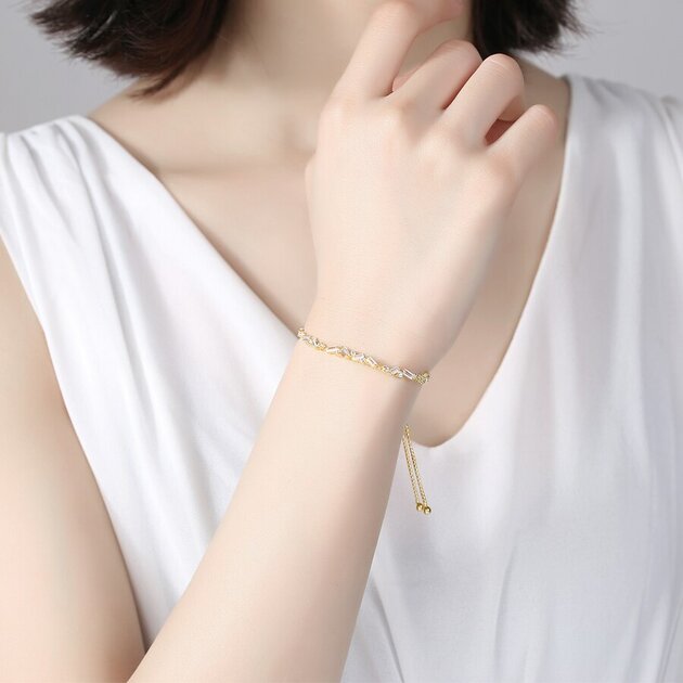 Bracelet femme doré rose, chaîne, zircon cubique – Vente Flash Bijoux