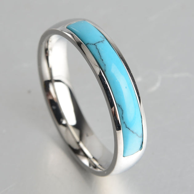 Bague homme acier inoxydable, turquoise – Vente Flash Bijoux