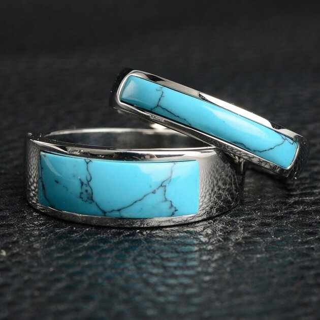 Bague homme acier inoxydable, turquoise – Vente Flash Bijoux