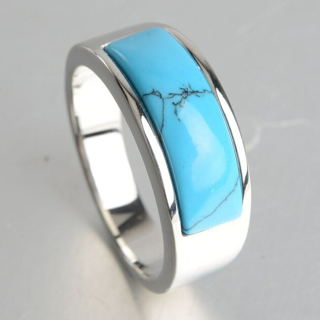 Bague homme acier inoxydable, turquoise – Vente Flash Bijoux