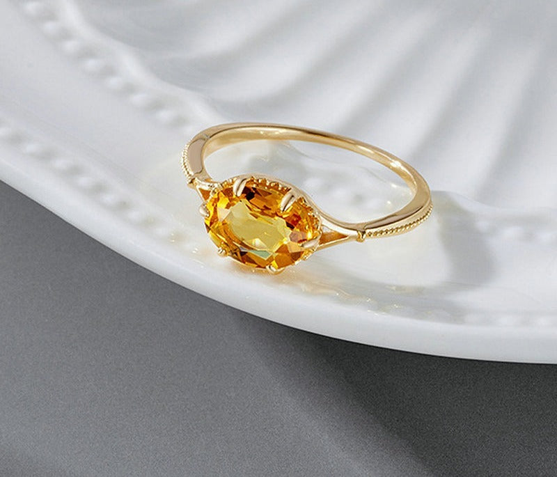 Bague femme dorée, citrine – Vente Flash Bijoux