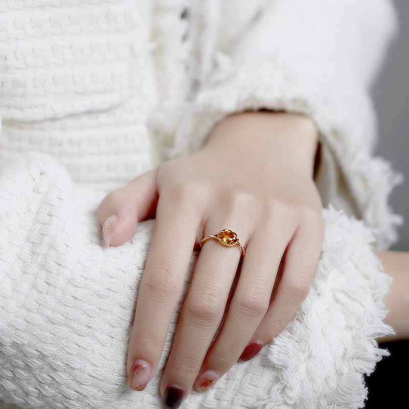 Bague femme dorée, citrine – Vente Flash Bijoux