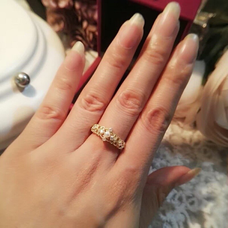 Bague femme dorée, couronne, perles, ajustable – Vente Flash Bijoux