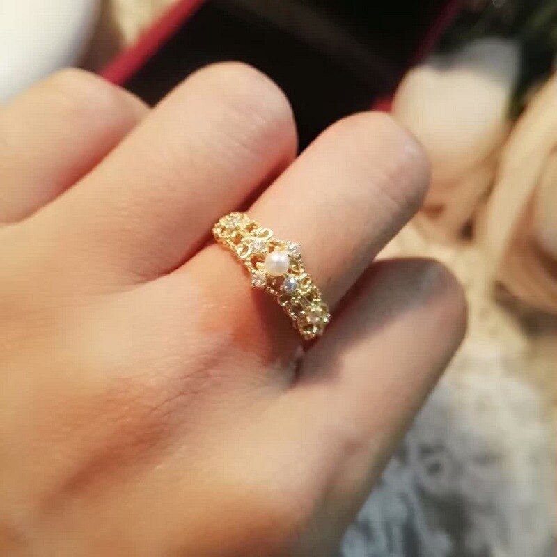 Bague femme dorée, couronne, perles, ajustable – Vente Flash Bijoux