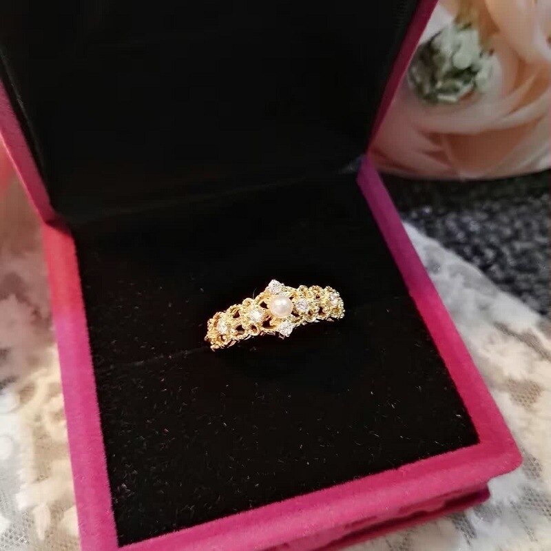 Bague femme dorée, couronne, perles, ajustable – Vente Flash Bijoux
