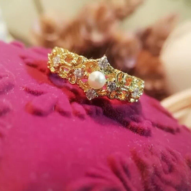 Bague femme dorée, couronne, perles, ajustable – Vente Flash Bijoux