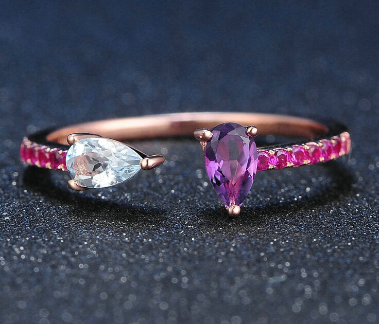 Bague femme dorée, améthyste – Vente Flash Bijoux