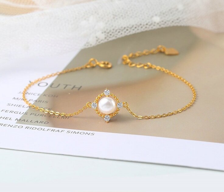 Bracelet femme doré, perles, raffiné, tendance – Vente Flash Bijoux