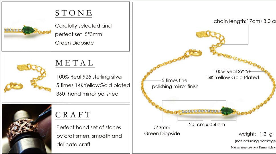Bracelet femme doré, goutte, diopside – Vente Flash Bijoux