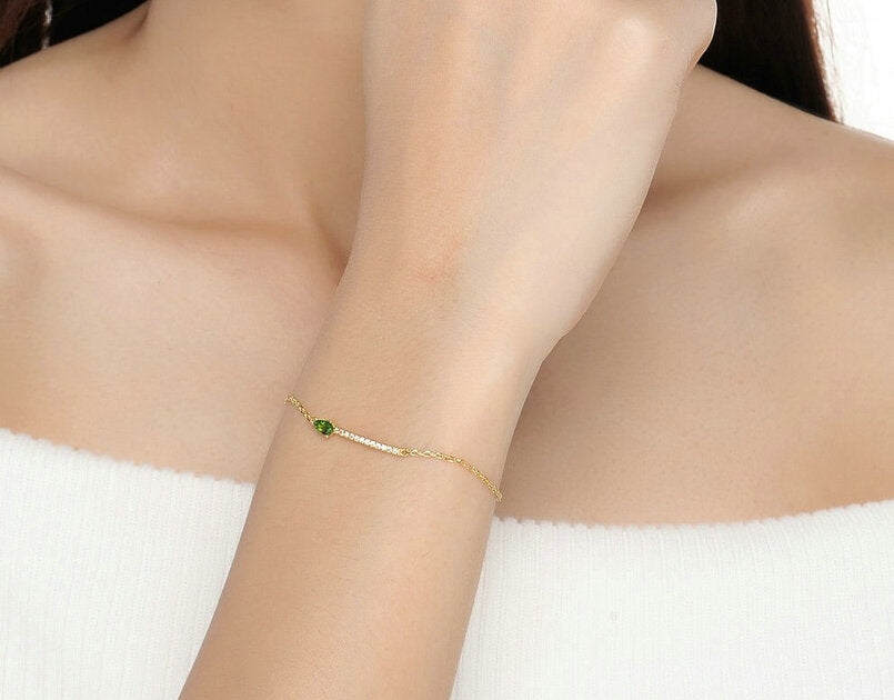 Bracelet femme doré, goutte, diopside – Vente Flash Bijoux