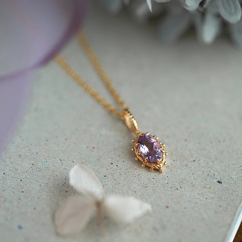 Collier femme doré, couronne, améthyste – Vente Flash Bijoux