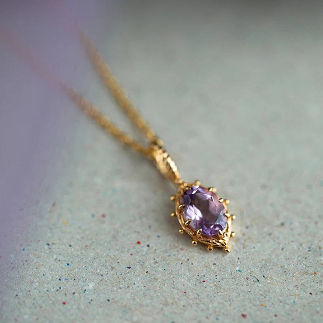 Collier femme doré, couronne, améthyste – Vente Flash Bijoux