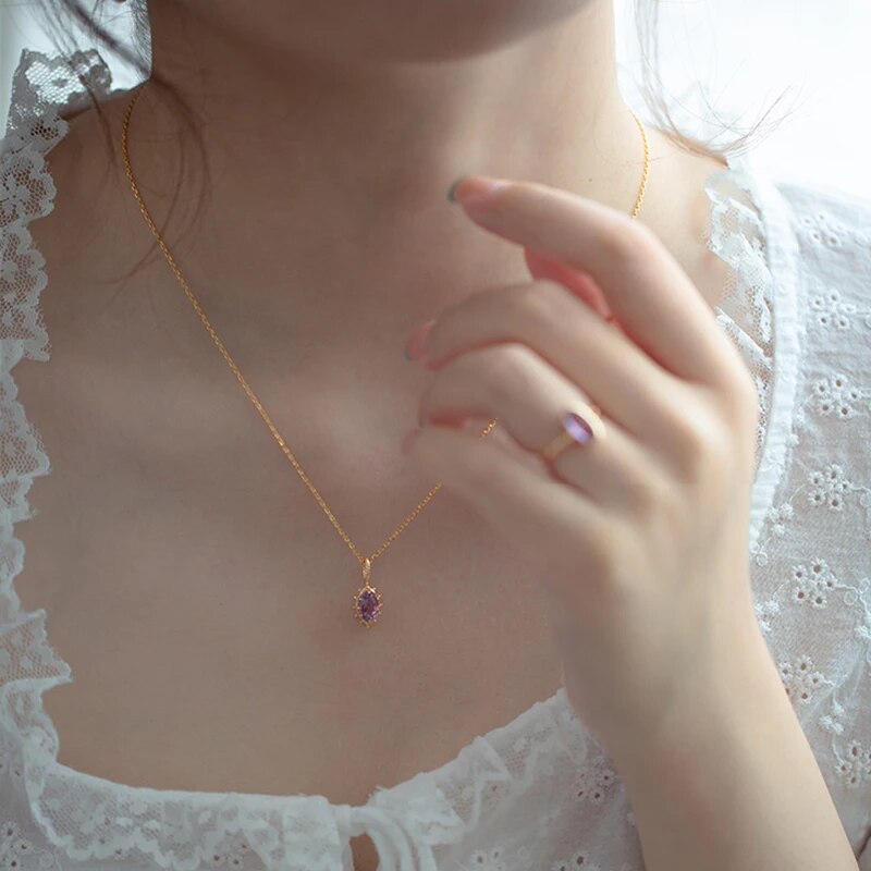 Collier femme doré, couronne, améthyste – Vente Flash Bijoux