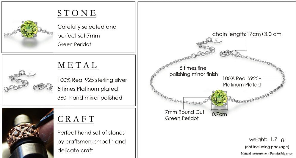 Bracelet femme argenté, péridot – Vente Flash Bijoux