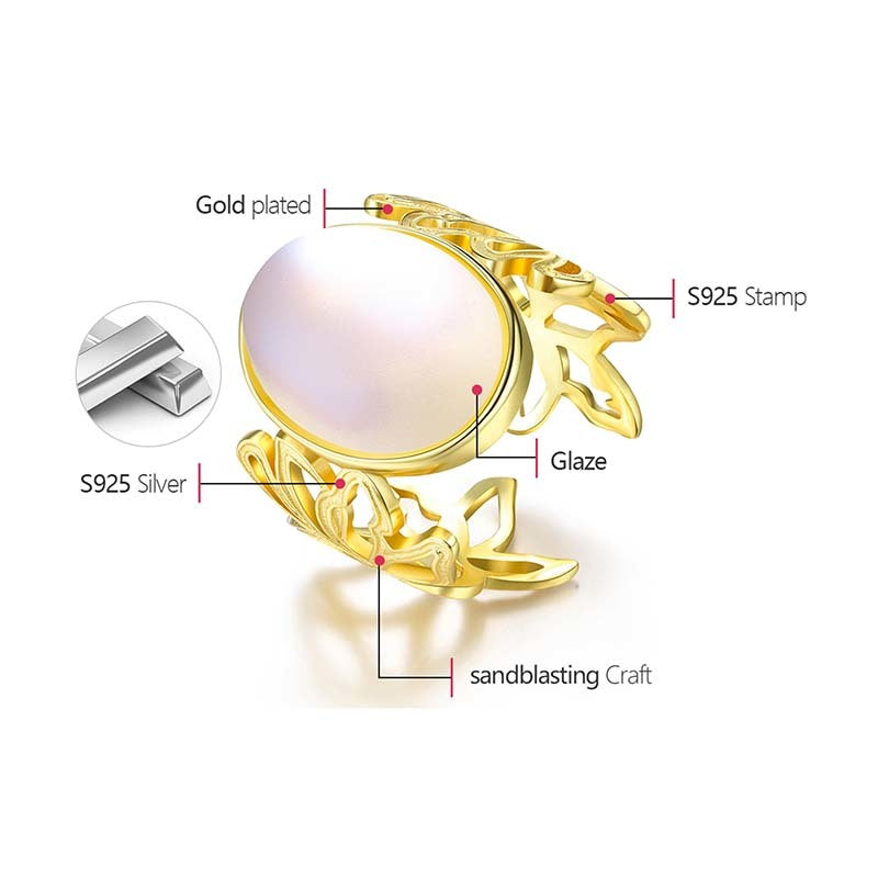 Bague femme dorée ou argentée, fleur, pierre de lune, ajustable – Vente Flash Bijoux