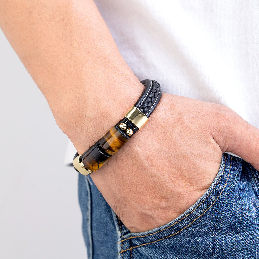 Bracelet femme acier inoxydable, chaîne, œil de tigre – Vente Flash Bijoux
